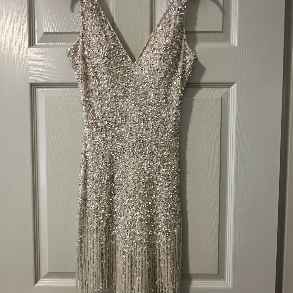Mac Duggal Fringe Sequin Dress Size 2